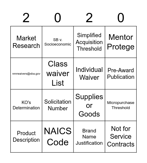 NMR BINGO Card