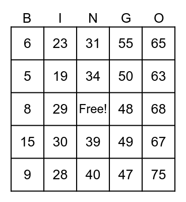 BODY SHOP Bingo Card