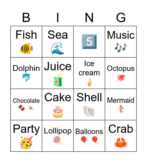 Sreshta’s Birthday Bingo Card