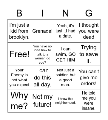 First Avenger Bingo Card