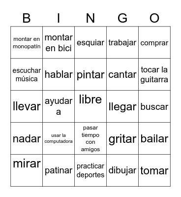 Verbos que terminan con -ar Bingo Card