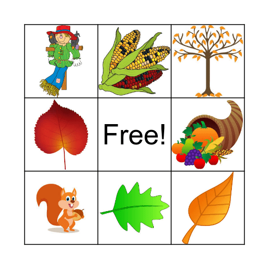 Fall/Thanksgiving Bingo Card