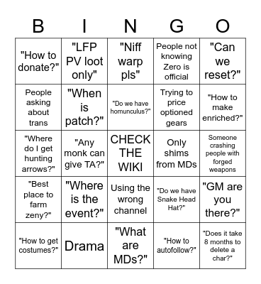 Project Zero Bingo Card