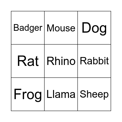 Animal Bingo Card