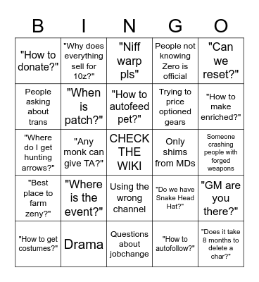 Project Zero Bingo Card