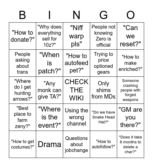 Project Zero Bingo Card
