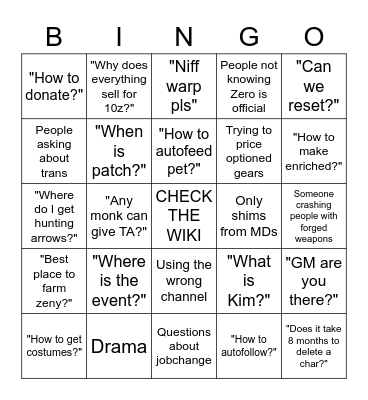 Project Zero Bingo Card