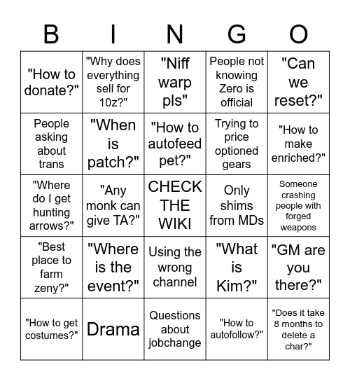 Project Zero Bingo Card