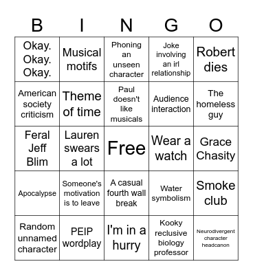 Hatchetfield Bingo Card