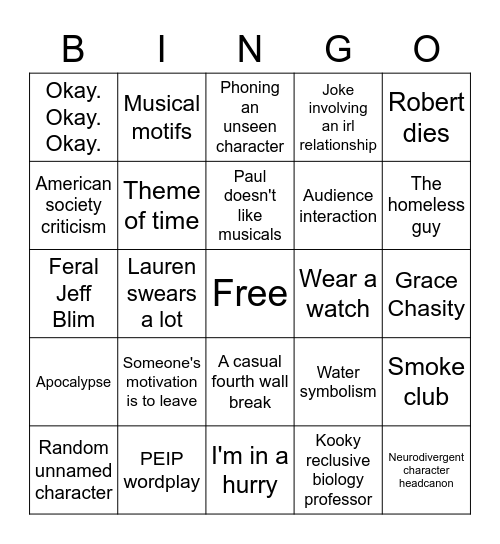 Hatchetfield Bingo Card
