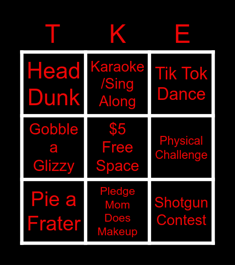 TKE Fundraiser Bingo Card