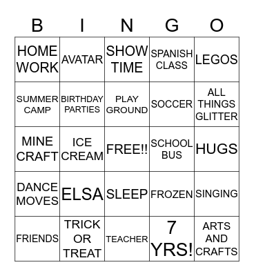 1ST GRADE BINGO Card