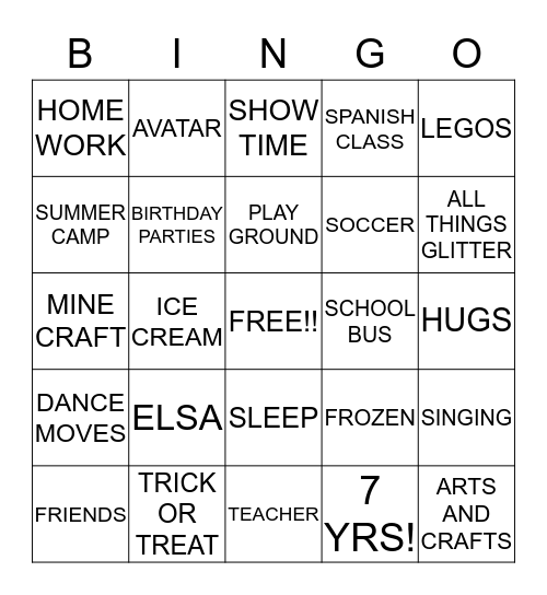 1ST GRADE BINGO Card