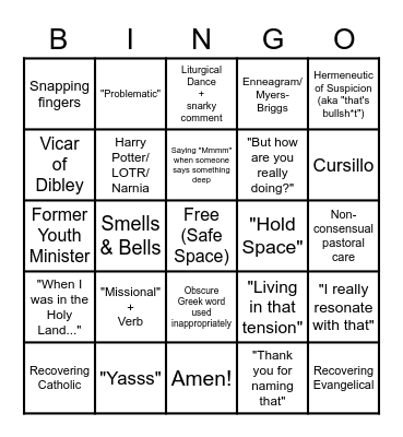 Seminary Bingo Card