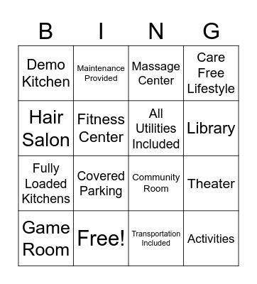 Madison Senior Living Bingo Card