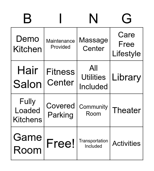 Madison Senior Living Bingo Card