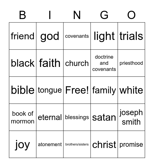 general conference Bingo Card