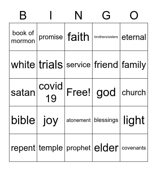 general conference Bingo Card