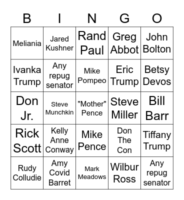 Trump Covid19 Bingo Card