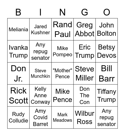 Trump Covid19 Bingo Card