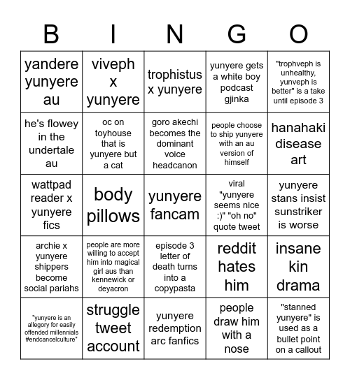 Fandom Bingo!!! Bingo Card