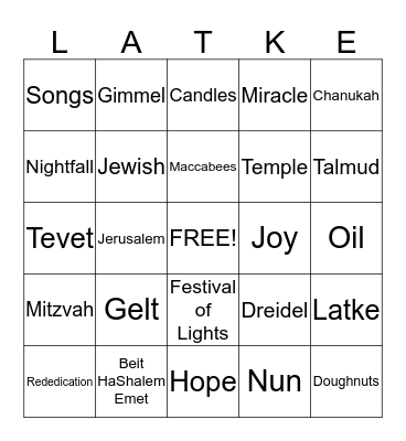 Happy Chanukah From Beit HaShalem Emet Bingo Card
