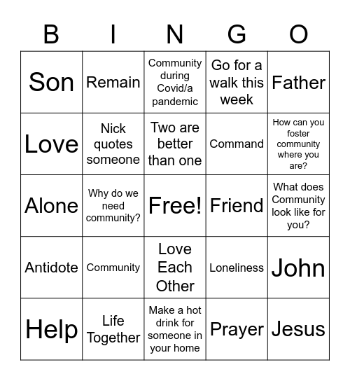 October 4th Sermon Bingo! Bingo Card