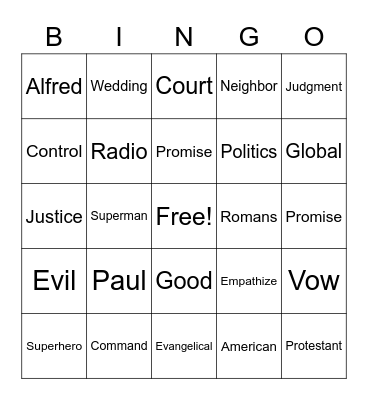 RLLA Sunday Morning Bingo Card