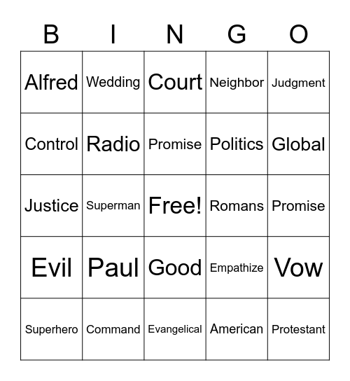 RLLA Sunday Morning Bingo Card