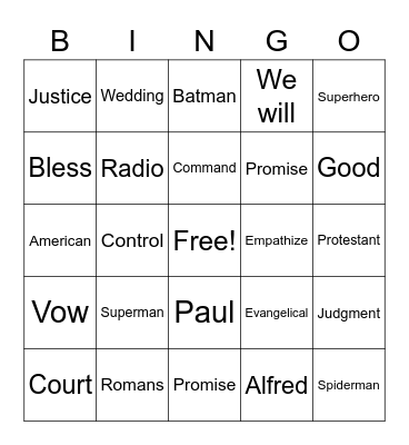 RLLA Sunday Morning Bingo Card