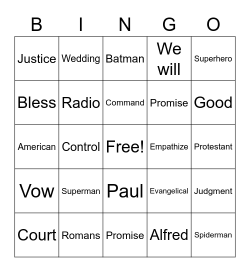 RLLA Sunday Morning Bingo Card