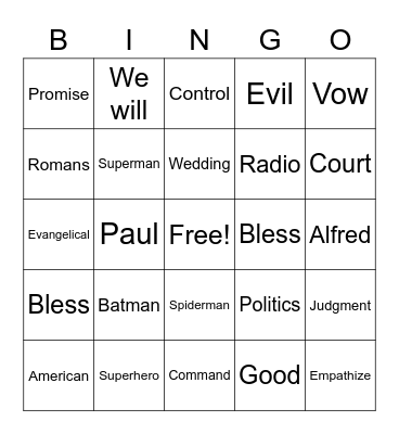 RLLA Sunday Morning Bingo Card