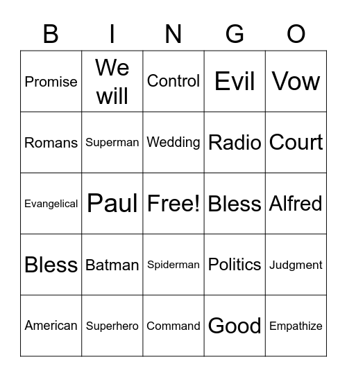 RLLA Sunday Morning Bingo Card