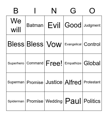 RLLA Sunday Morning Bingo Card