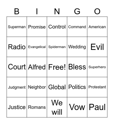 RLLA Sunday Morning Bingo Card