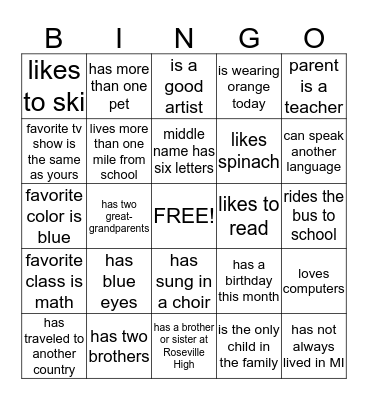 Find a Friend Who/Whose.... Bingo Card