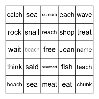 A trip to the sea Bingo Card