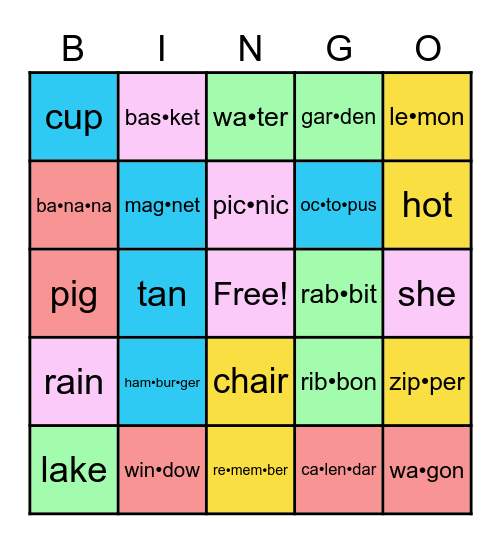 Syllable Cover All Bingo Card