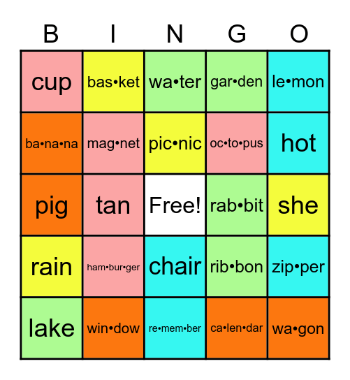 Syllable Cover All Bingo Card
