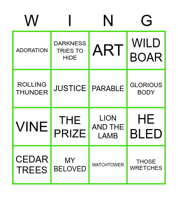 WINGO Bingo Card