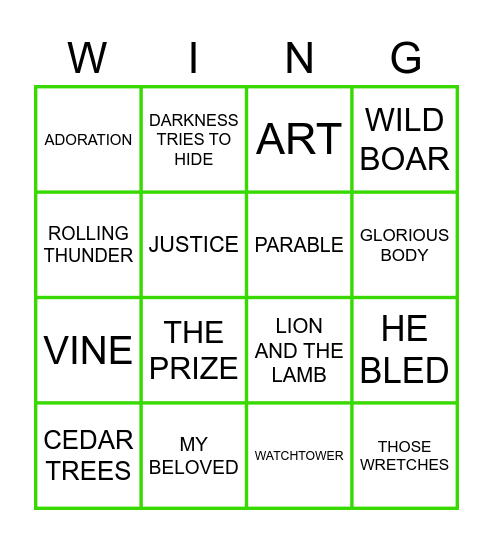 WINGO Bingo Card