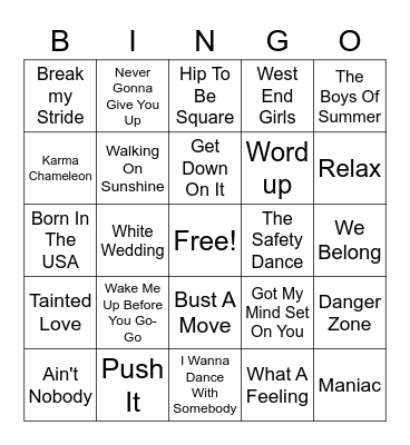 80s Pop Bingo Card