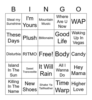 Tavern All Request Round Bingo Card