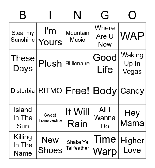 Tavern All Request Round Bingo Card