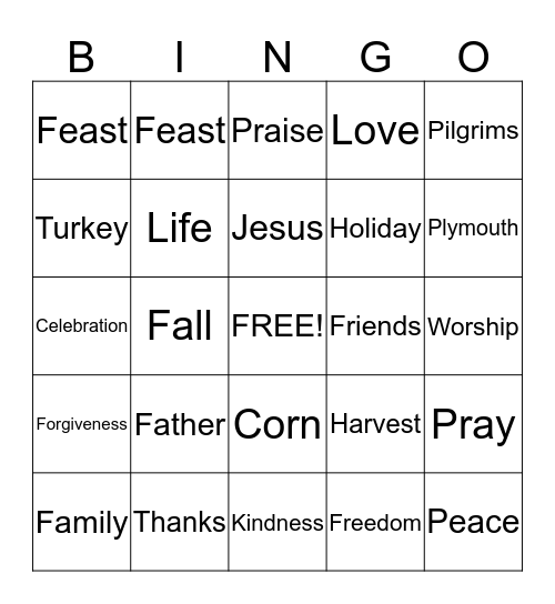 Thanksgiving Bingo Card