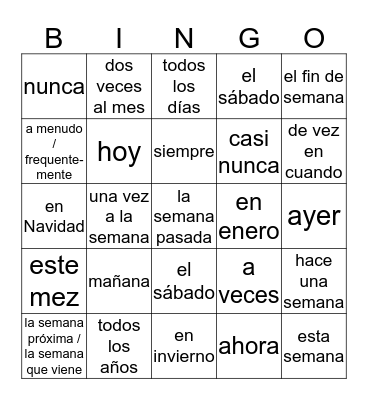 VEZ EXPRESIÓNES Bingo Card
