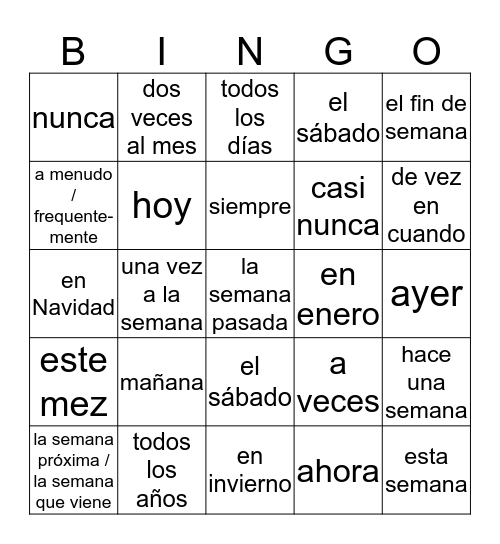 VEZ EXPRESIÓNES Bingo Card