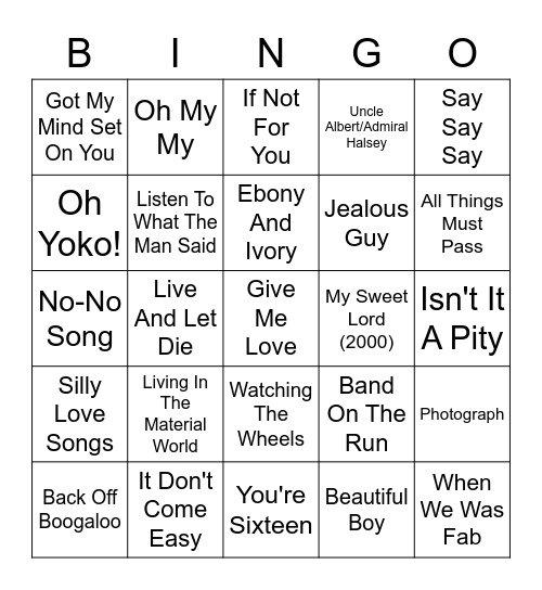 Music After The Beatles Bingo Card