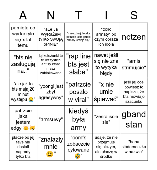 bts/armys anti bingo Card