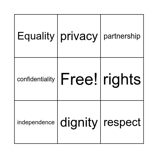 Principles of Adult Social Care Bingo Card